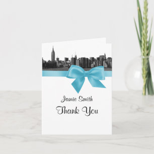 NYC Wide Skyline Etched BW Lt Blue Vielen Dank, #2 Dankeskarte