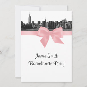 NYC Wide Skyline Etched BW Pink Junggeselinnen-Abs Einladung