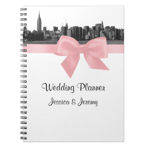 NYC Wide Skyline Etched BW Pink Plane Notebook Notizblock