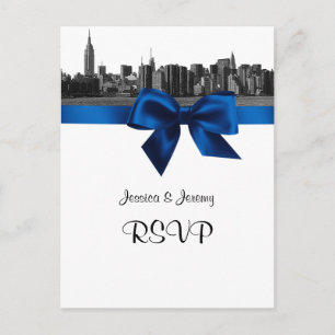 NYC Wide Skyline Etched BW Royal Blue UAWG 1 Einladungspostkarte