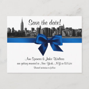 NYC Wide Skyline Etched BW Royal Save the Date Ankündigungspostkarte