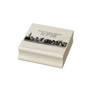 NYC Wide Skyline Etched Name Rücksendeadresse Gummistempel