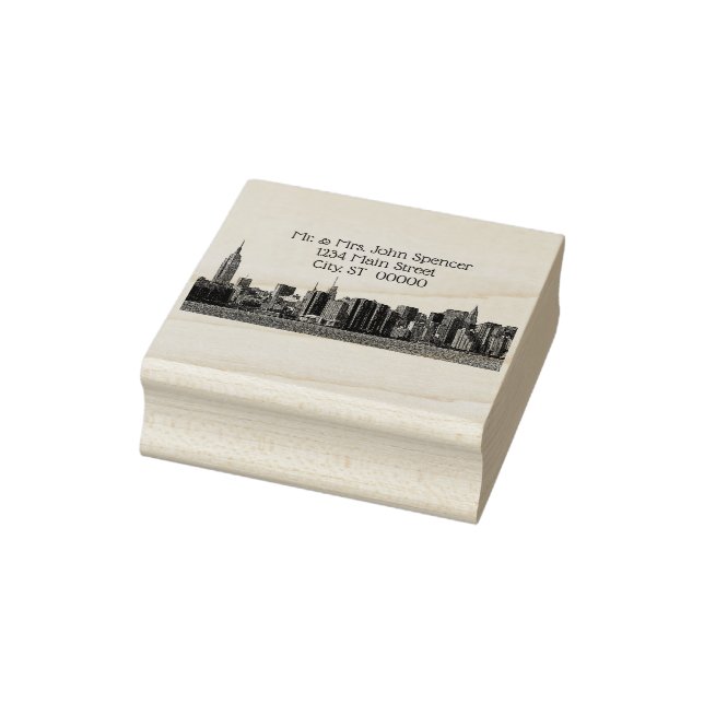 NYC Wide Skyline Etched Name Rücksendeadresse Gummistempel (Stempel)