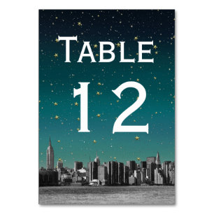 NYC Wide Skyline Gradient Dusk Starry DIY BG Tischnummer