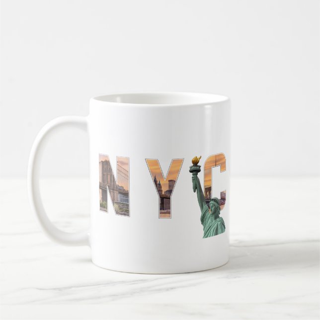 NYC Word Art mit Freiheitsstatue Skyline Tasse (Links)