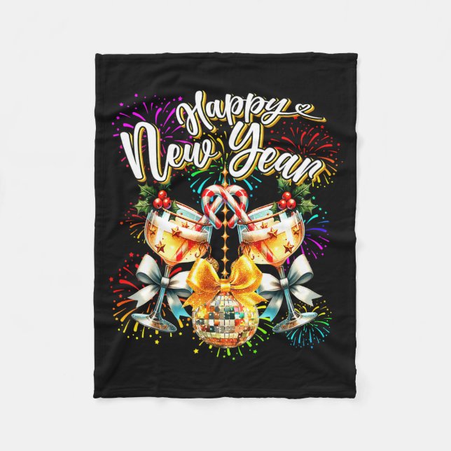 Nye Champagne Disco Coquette Bow New Year Firework Fleecedecke (Vorderseite)