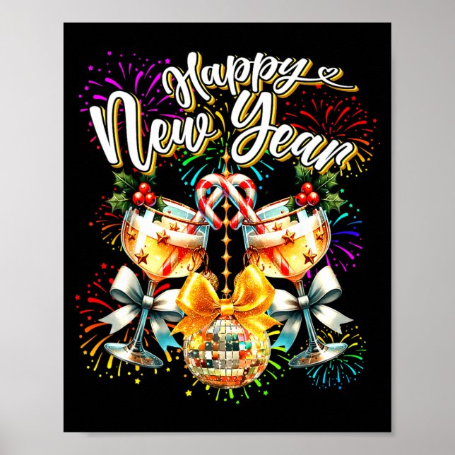 Nye Champagne Disco Coquette Bow New Year Firework Poster (Vorne)