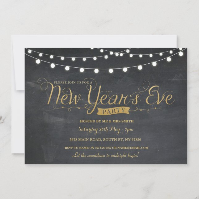 NYE das Eve-Party-Goldkreide des neues Jahr-Jahres Einladung (Vorderseite)