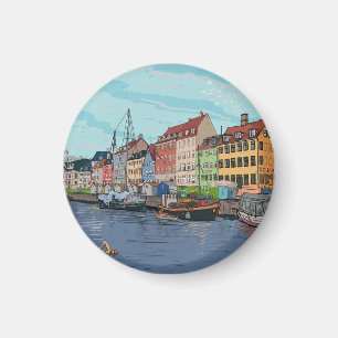 Nyhavn Copenhagen Denmark Whimsical Lustration Magnet