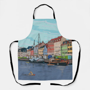 Nyhavn Copenhagen Denmark Whimsical Lustration Schürze