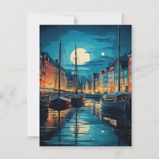 Nyhavn Copenhagen Moonlit Canal Night Postkarte