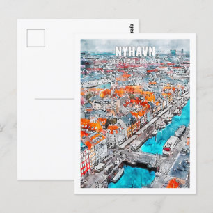 Nyhavn Kobenhavn Dänemark Travel Place Watercolor Postkarte