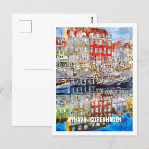 Nyhavn Kopenhagen Dänemark Reise Aquarell-Skizze Postkarte