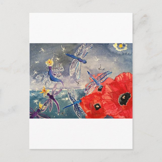 Nymphen und Dragonfly Wasserfarbenmalerei Postkarte (Vorderseite)