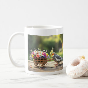 Nymphensittich mit Blumenwagen Süßer Haustier-Voge Kaffeetasse