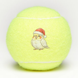 Nymphensittich mit Weihnachtsmannmütze Tennisbälle
