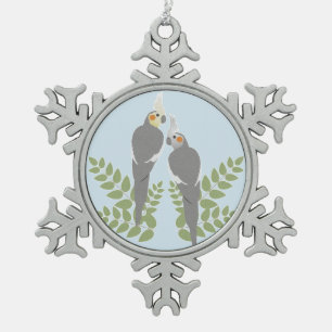 Nymphensittich-Paar Schneeflocken Zinn-Ornament