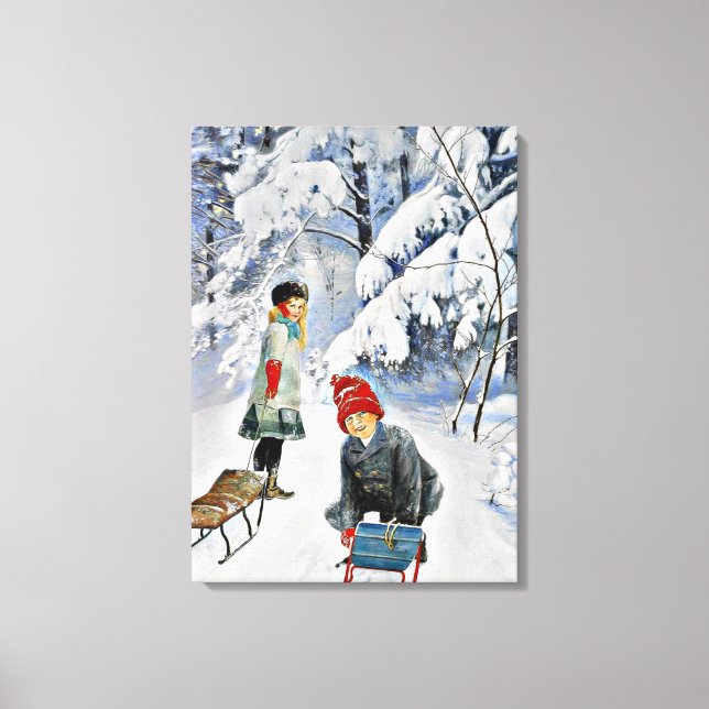 Nystrom - Kinder im Schnee, 1910 Leinwanddruck (Vorderseite)