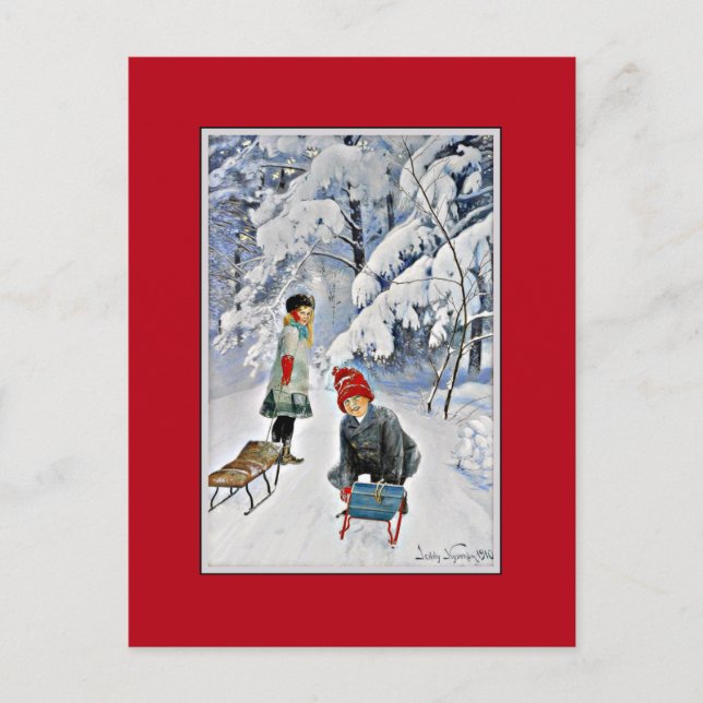 Nystrom - Kinder im Schnee, 1910 Postkarte (Vorderseite)