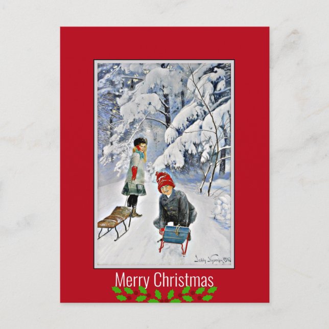 Nystrom - Kinder im Schnee, 1910, Weihnachten Postkarte (Vorderseite)