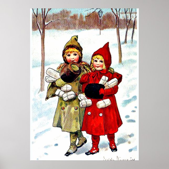 Nystrom - Kinder im Schnee (1), Kunst Poster (Vorne)