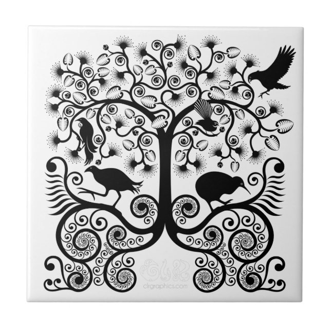 NZ gebürtige Vögel - kleine Fliese (Vorderseite)