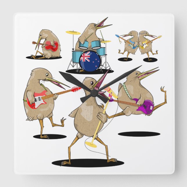 NZ Music Kiwi Band Quadratische Wanduhr (Vorderseite)