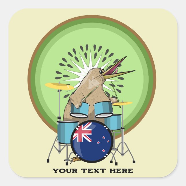 NZ Music Kiwi drumming Quadratischer Aufkleber (Vorderseite)