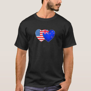 NZ und USA Flag Twin Heart für Neuseeländer Ameri T-Shirt