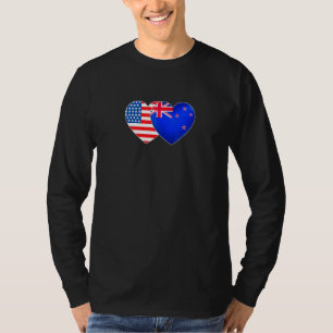 NZ und USA-Flagge Zwillingsherz für neuseeländisch T-Shirt