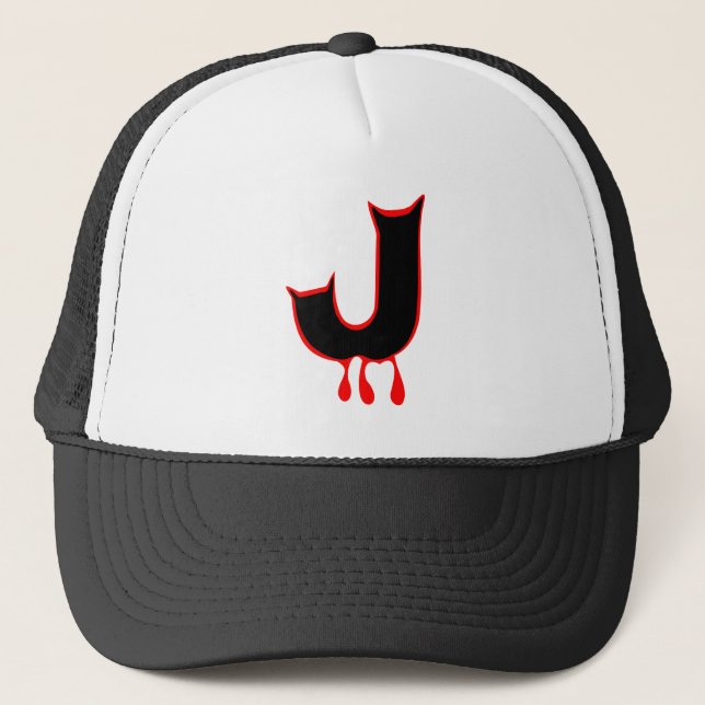 Ō" Bleeding's Teeth-Initial-J Trucker Hat" ╝ Truckerkappe (Vorderseite)