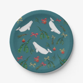 O Christmas Beluga Whale Illustration Holiday Pappteller