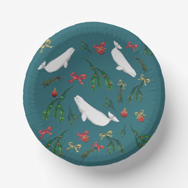 O Christmas Beluga Whale Illustration Holiday Pappteller (Vorderseite)