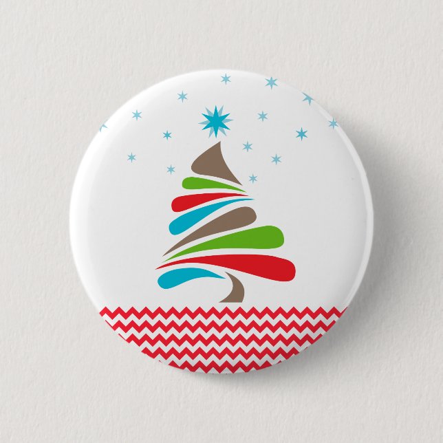 O CHRISTMAS Tree Star Zickzack Geschenke Button (Vorderseite)