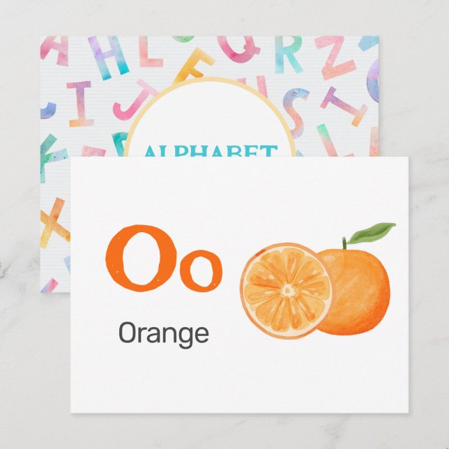 O est pour Orange - Carte Flash Alphabet (Devant / Derrière)
