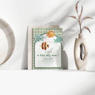 o Fisch allein Junge 1. Geburtstag Einladung