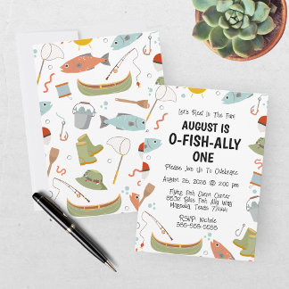 O-Fisch-ally Eins Fischen Kinder 1. Geburtstag Einladung