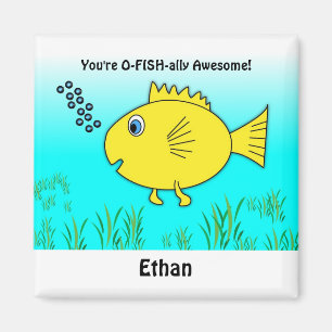 O-Fisch Phantastisch mit Name Cartoon Goldfish Magnet
