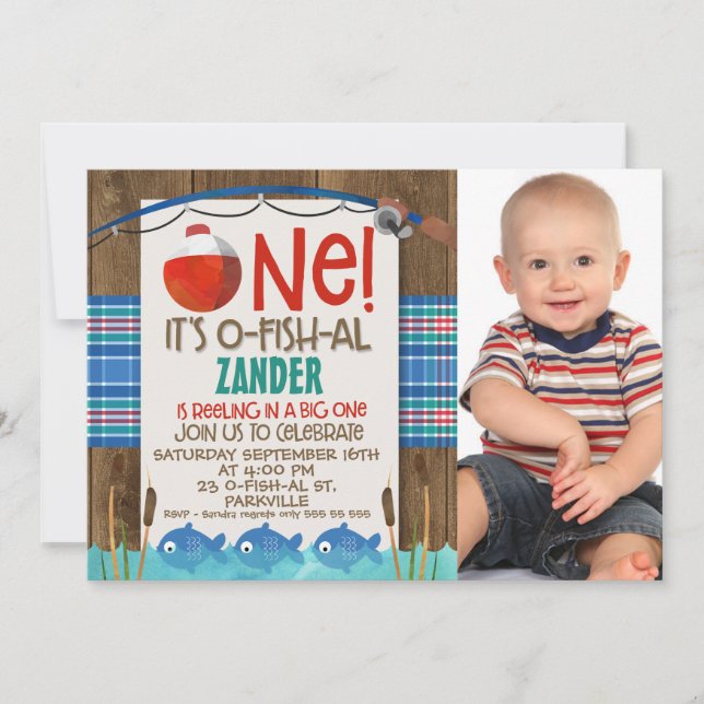 O Fischallein ein Foto Geburtstagsfeier Einladung (Vorderseite)