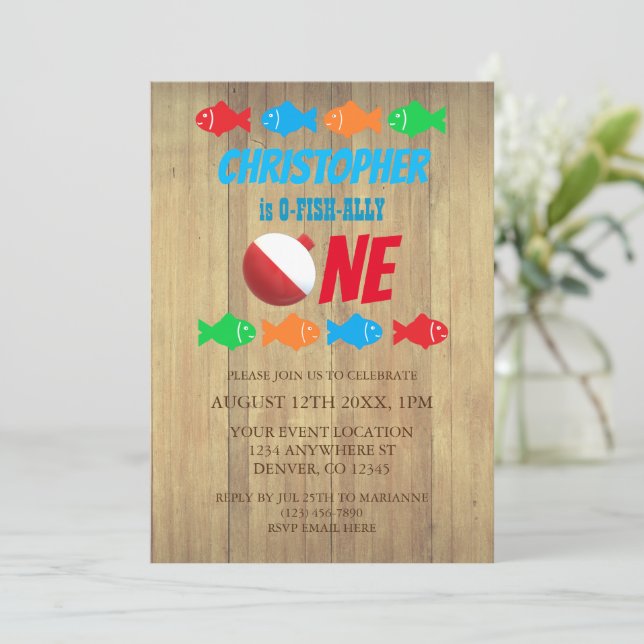 O-Fish-Ally One Fishing 1. Geburtstag Einladung (Stehend Vorderseite)
