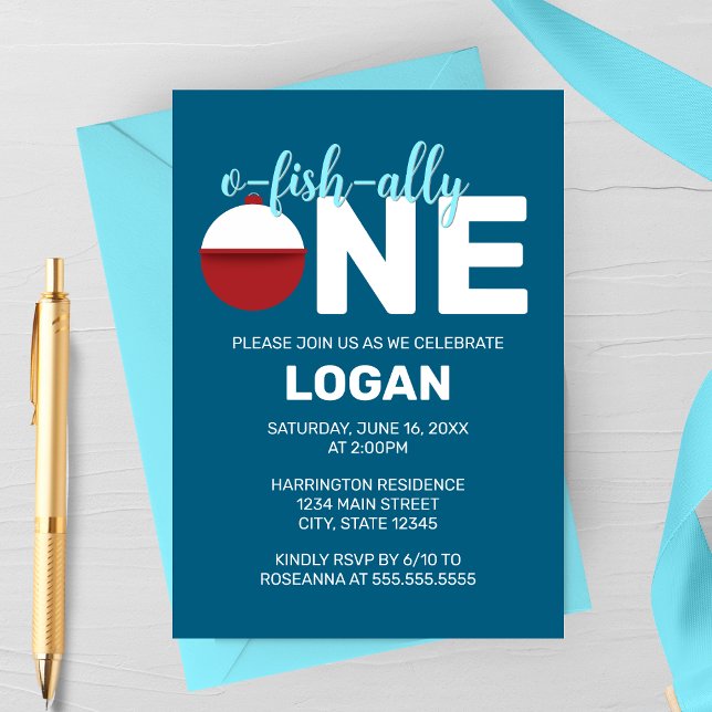 O-Fish-ally One Minimalistisch Birthday Party Einladung (Von Creator hochgeladen)
