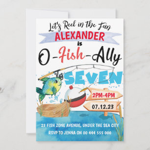 O-Fish-Ally Seven Fishing 7th Birthday Boy Einladung