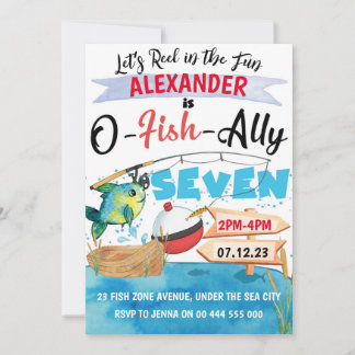 O-Fish-Ally Seven Fishing 7th Birthday Boy Einladung