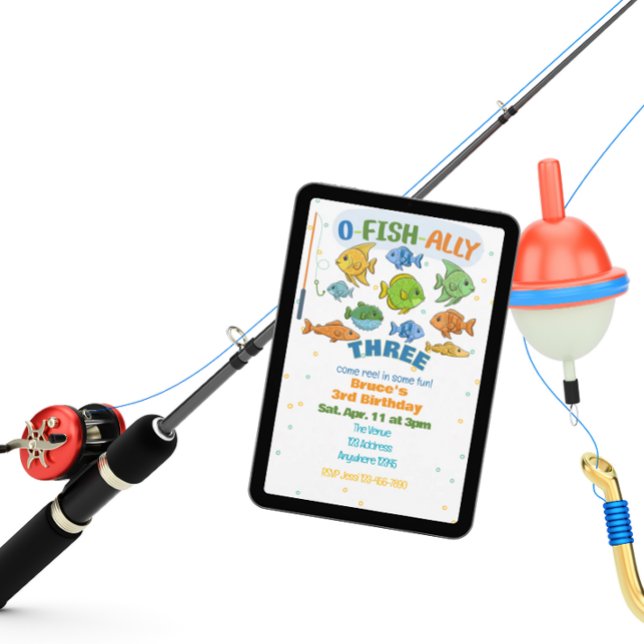 O-Fish-Ally Three, Colorful Fishing 3rd Birthday Einladung (Von Creator hochgeladen)