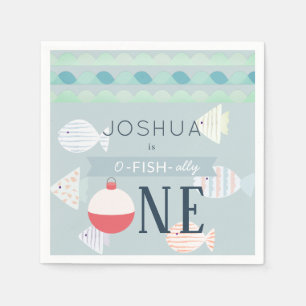 O-fish One Fishing Boy Blue Birthday Napkins Serviette