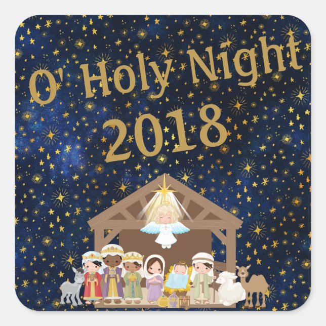 O' Heilige Nacht Gefahr Jesus Weisen Männer Aufkle Quadratischer Aufkleber (Vorderseite)