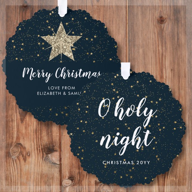 O Heilige Nacht | Gold Star Ornament Karte (Von Creator hochgeladen)