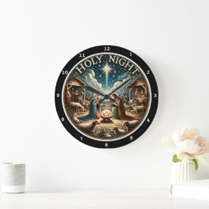 O Heilige Nacht" - Krippe Weihnachten Große Wanduhr