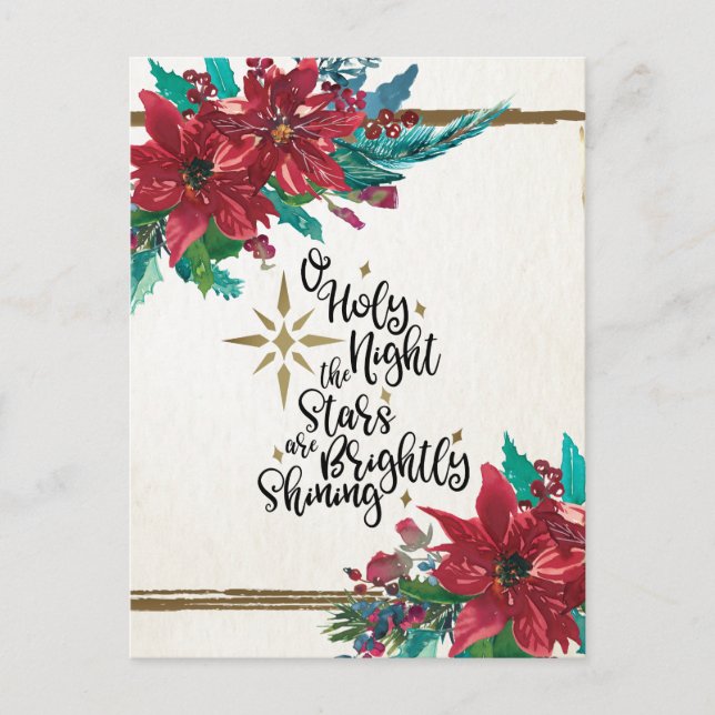 O Heilige Nacht, Weihnachts Carol Red Poinsettia Postkarte (Vorderseite)
