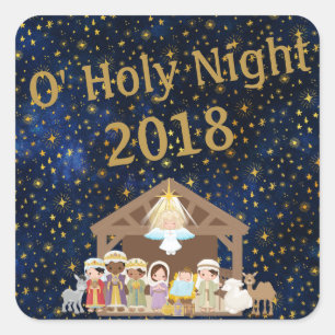O heilige Nachtkrippen-Jesus-Männers-Aufkleber Quadratischer Aufkleber